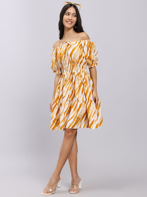 Attire Empire Women A-line Yellow Above Knee/Mid Thigh Length Dress
