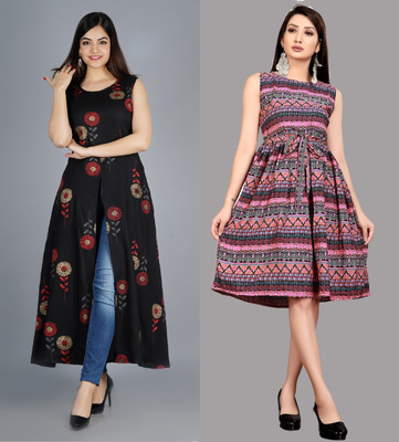 tanvi creation Women A-line Multicolor Midi/Calf Length Dress
