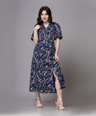 AAYU Women A-line Multicolor Midi/Calf Length Dress