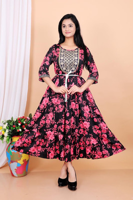 IFA FASHION Women A-line Orange Midi/Calf Length Dress