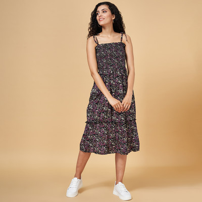 YU by Pantaloons Women Fit and Flare Multicolor Midi/Calf Length Dress