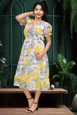 THREEQUEEN Women Fit and Flare Multicolor Midi/Calf Length Dress