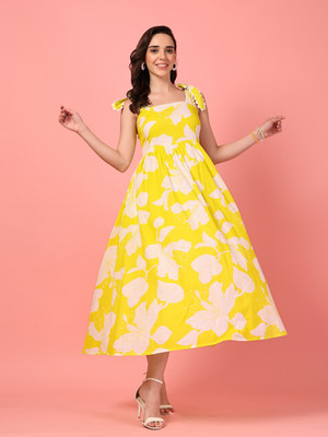 Gulabidress Women A-line Yellow Midi/Calf Length Dress