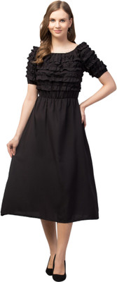 ATIMUNA Women A-line Black Midi/Calf Length Dress