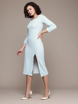The Indian Garage Co. -Freehand Women Blouson Blue Midi/Calf Length Dress