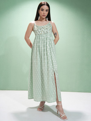 Vishudh Women Ethnic Dress Green Maxi/Full Length Dress