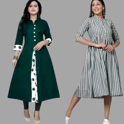Suhani Creationnm Women Embroidered A-line Kurta(Green, Grey)
