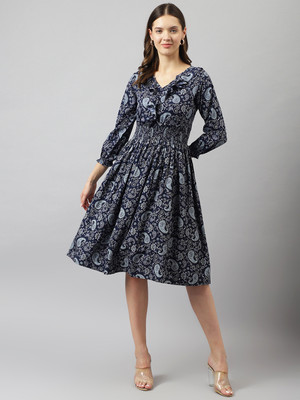 KERI PERRY Women Fit and Flare Blue Midi/Calf Length Dress