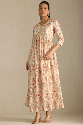 soch Women Fit and Flare Beige Maxi/Full Length Dress