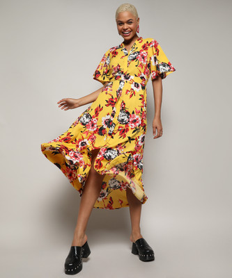 CAMPUS SUTRA Women A-line Multicolor Midi/Calf Length Dress