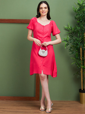 Globus Women A-line Pink Knee Length Dress