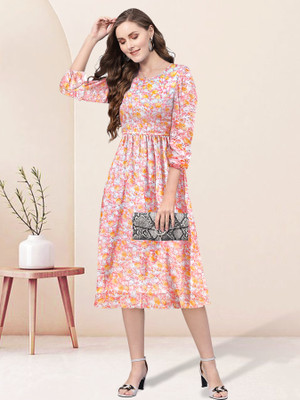 Toochki Women Fit and Flare Multicolor Midi/Calf Length Dress