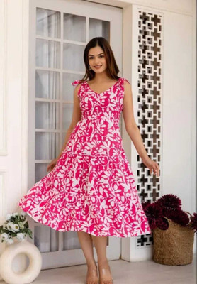 Shyam Outfits Women A-line Pink Knee Length Dress