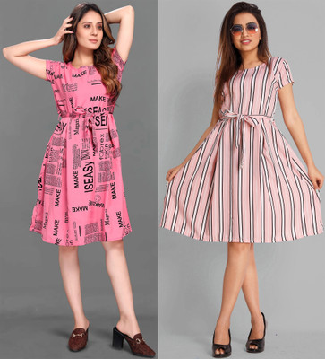 Dresstic Women A-line Multicolor Knee Length Dress