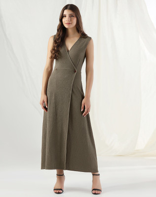 Selvia Women A-line Green Ankle Length Dress