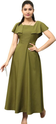 ladik way Women Maxi Green Full Length Dress