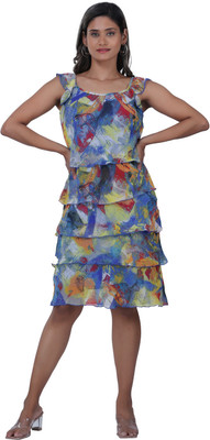 TSM Women Layered Blue Below Knee Dress