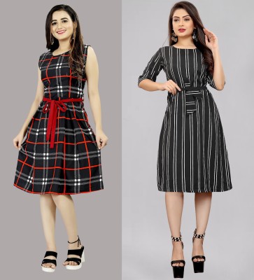 maruti fab Women Fit and Flare Black, White, Red Dress