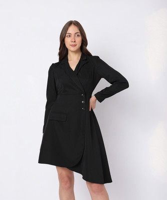 VERO MODA Women Asymmetric Black Above Knee/Mid Thigh Length Dress