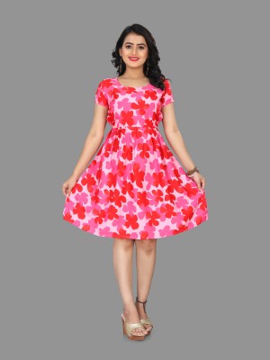 KAPPV Women A-line Pink, White Dress