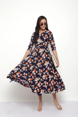 HouseOfCommon Women A-line Multicolor Maxi/Full Length Dress