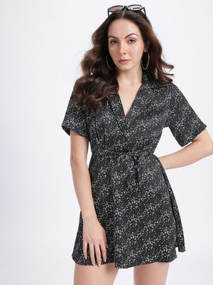 Glitchez Women Wrap Black, White Mini/Short Dress