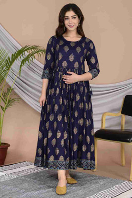 METRONAUT Women Fit and Flare Blue Midi/Calf Length Dress