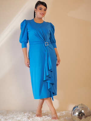 CURVE BY KASSUALLY Women Sheath Blue Midi/Calf Length Dress