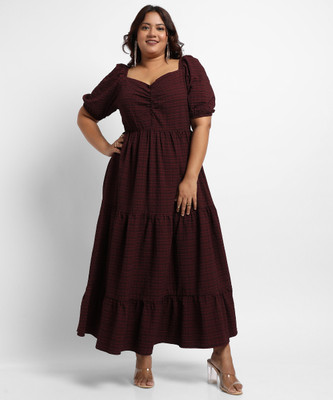 Instafab Plus Women A-line Black, Maroon Above Knee/Mid Thigh Length Dress