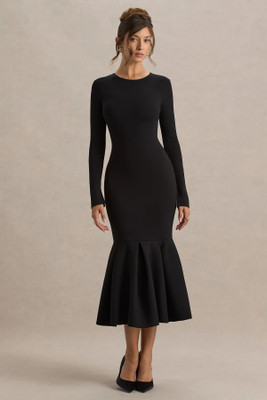 WANQUILA Women Bodycon Black Midi/Calf Length Dress
