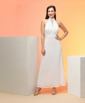 Globus Women Fit and Flare White Maxi/Full Length Dress