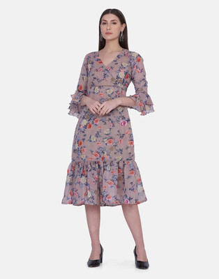 Eccitato Women A-line Multicolor Below Knee Dress