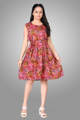 Lnfashionn Women A-line Brown Knee Length Dress