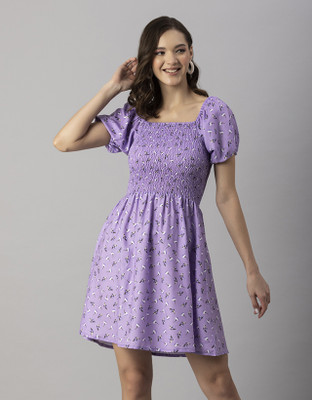 moomaya Women Fit and Flare Purple Above Knee/Mid Thigh Length Dress