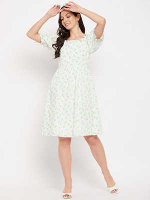 CAMLA Women A-line White Above Knee/Mid Thigh Length Dress