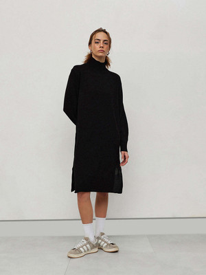 STREET9 Women Fit and Flare Black Knee Length Dress