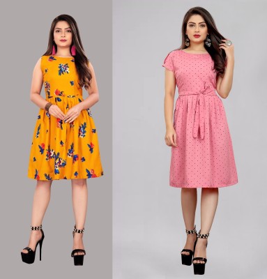 Modli 20 Fashion Women Fit and Flare Yellow Dress