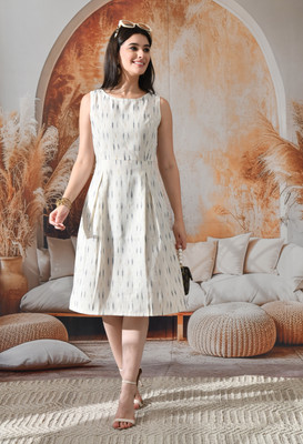 DECKEDUP Women Shift Beige Knee Length Dress