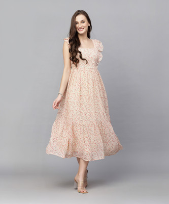 AAYU Women Fit and Flare Multicolor Midi/Calf Length Dress