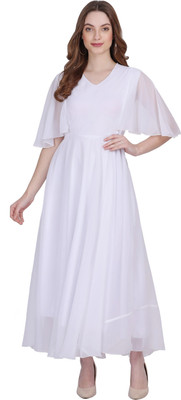 FIRST ARRIVAL Women A-line White Maxi/Full Length Dress