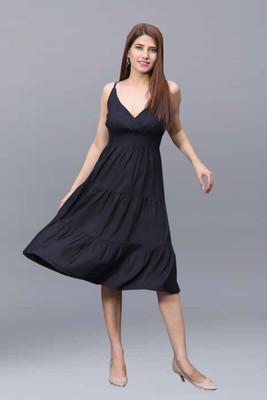 METRONAUT Women Gown Black Ankle Length Dress