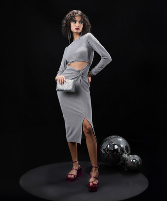 Tokyo Talkies Women Bodycon Grey Below Knee Dress
