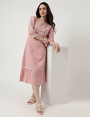 MARKS & SPENCER Women Fit and Flare Pink Dress