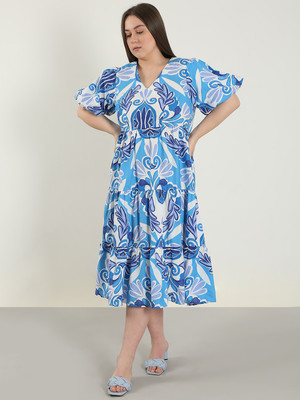 Vero Moda Curve Women Fit and Flare Blue Midi/Calf Length Dress