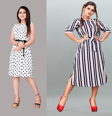 tanvi creation Women Fit and Flare White Midi/Calf Length Dress
