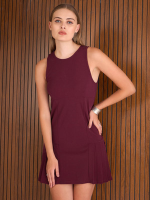 SASSAFRAS Women A-line Maroon Mini/Short Dress