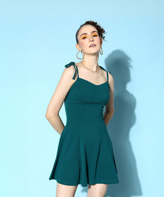 VENI VIDI VICI Women A-line Dark Green Above Knee/Mid Thigh Length Dress
