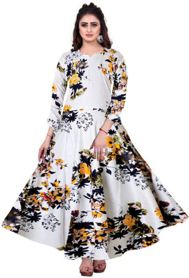 Shunit creation Women Fit and Flare Yellow Maxi/Full Length Dress