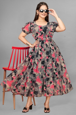 Parth Creation Women Fit and Flare Black Maxi/Full Length Dress