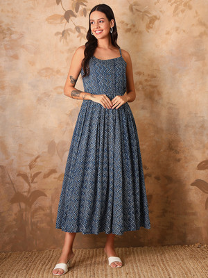 METRONAUT Women A-line Blue Midi/Calf Length Dress